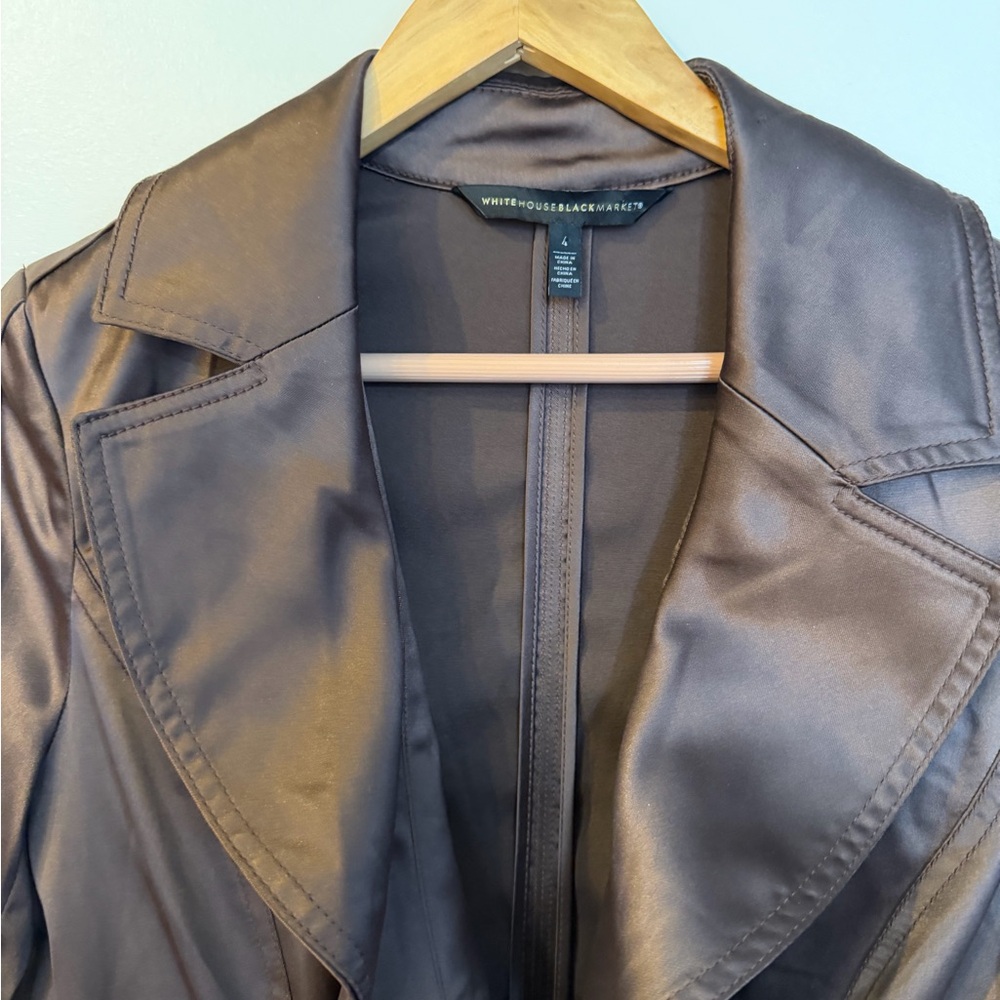 Chocolate Brown Trench Coat Satin White House Black Market Brown Size 4 - Picture 6 of 13